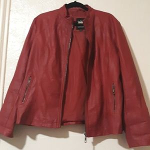 Plus Size Red Faux Leather Jacket